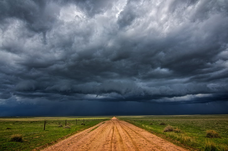 landscape, rain, field, clouds, nature, farm, storm, HD wallpaper