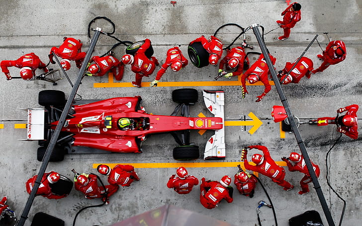 F1 Formula One racing, emergency tire change, HD wallpaper