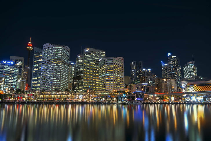 time lapse photo of high rise buildings along body of water, sydney, sydney, HD wallpaper