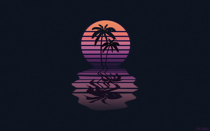 Music, Neon, Palm trees, Mesh, Background, Synthpop, Darkwave