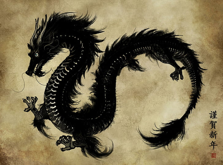Shenron, black dragon painting, epic, dark, animals
