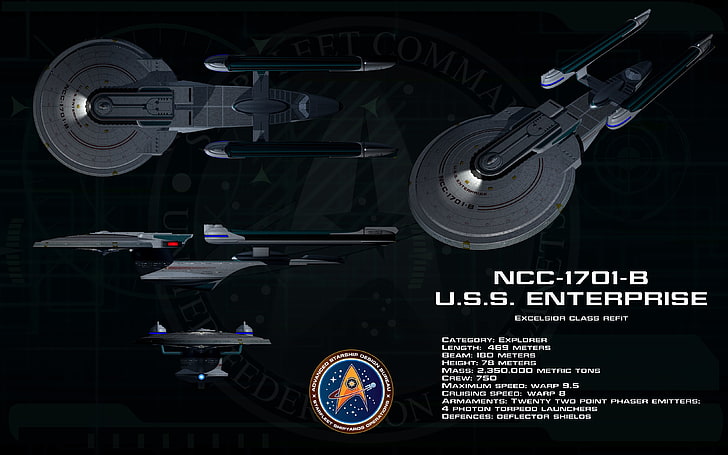 NCC-1701-B U.S.S. Enterprises illustration, Star Trek, USS Enterprise (spaceship)