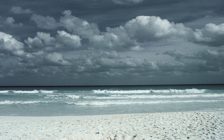 waves, beach, clouds, sand, water, sea, cloud - sky, land, horizon over water, HD wallpaper