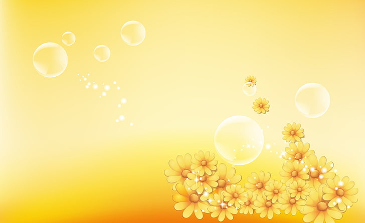Hãy cùng ngắm nhìn bức tranh tuyệt đẹp với hoa và bong bóng vàng. Những chiếc bong bóng nhỏ bé với màu sắc rực rỡ tạo nên một phong cách độc đáo cho bức tranh. Hình ảnh những bông hoa vàng nở rộ càng làm cho bức tranh thêm phần tươi sáng và tràn đầy sức sống.