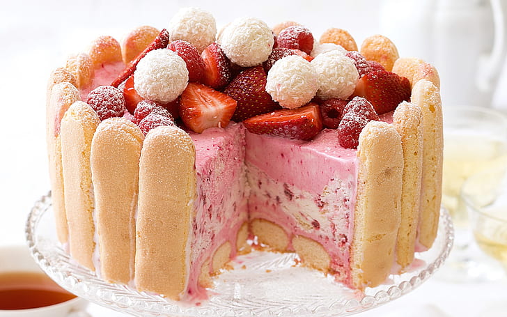 Dessert cake, strawberries, sweet food, HD wallpaper
