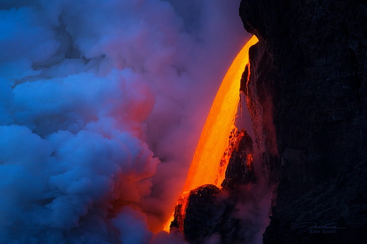 nature, lava, clouds, volcano, eruptions, Hawaii, rocks, Tom Kualii, HD wallpaper