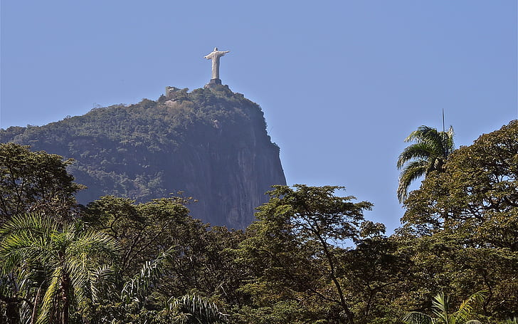 Rio de Janeiro Christ the Redeemer Statue Trees HD, nature