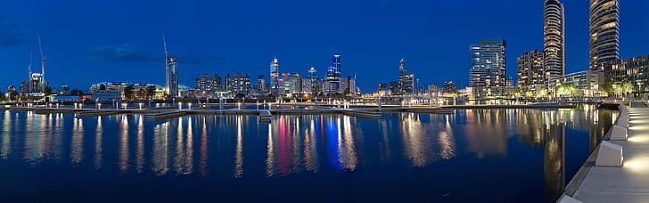 Australia, city, Lights, Melbourne, Multiple Display, reflection