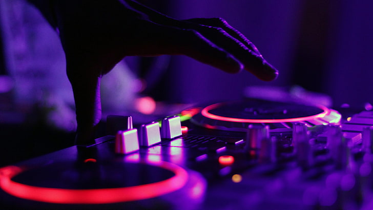 dj, turntable, purple, music, hand, party, arts culture and entertainment, HD wallpaper