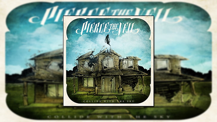 brown wooden framed painting of house, Pierce the Veil, metal