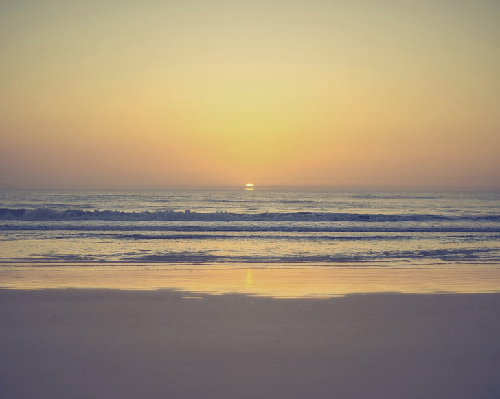 sunset, sea, coast, horizon, sky, scenics - nature, water, horizon over water, HD wallpaper