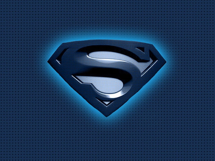 Superman logo, studio shot, blue, metal, indoors, no people, single object