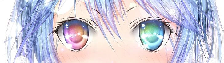 blue haired female anime character illustration, heterochromia, HD wallpaper