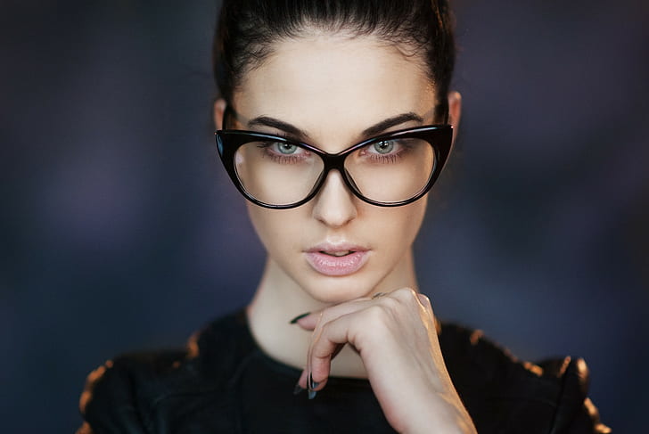 looking at viewer, face, portrait, women, glasses, Maxim Maksimov, HD wallpaper