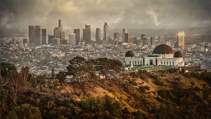 griffith observatory, cityscape, los angeles, skyline, united states, HD wallpaper