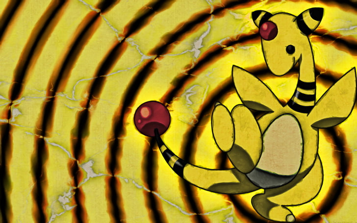 Pokémon, electricity, Ampharos, yellow, black, no people, close-up, HD wallpaper