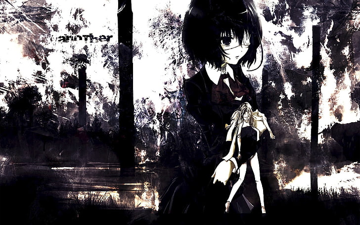 Another, Misaki Mei, anime girls, dark, representation, tree, HD wallpaper