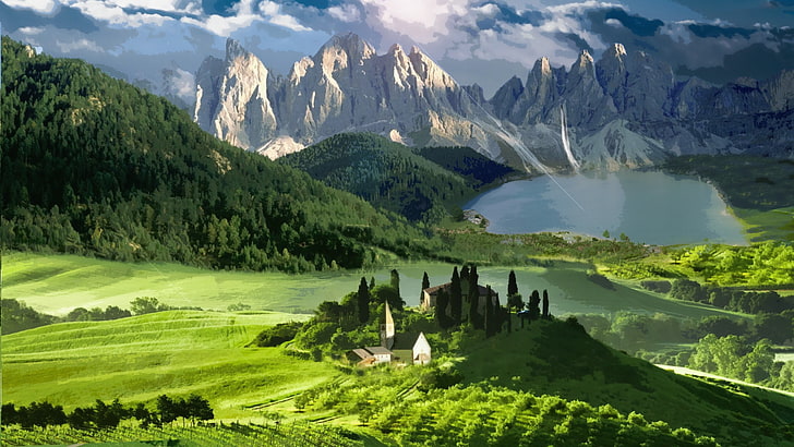 green field, landscape, mountain, beauty in nature, scenics - nature, HD wallpaper