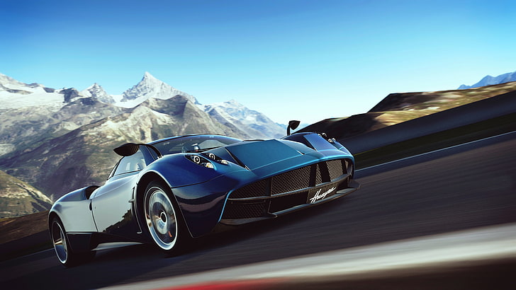 blue sports coupe, gran turismo-6, driving simulator, speed, art