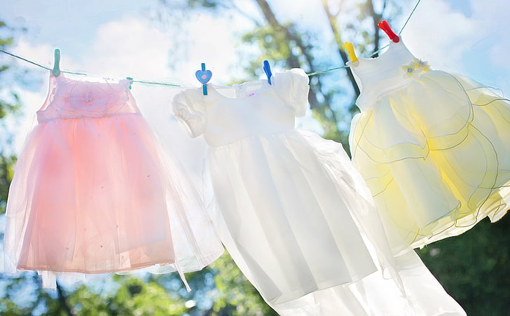 Clothes Line, Cute, Girl, Summer, Wind, Outdoors, Clean, Dresses