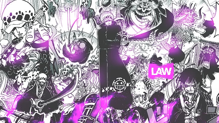 collage, manga, Trafalgar Law, One Piece, HD wallpaper