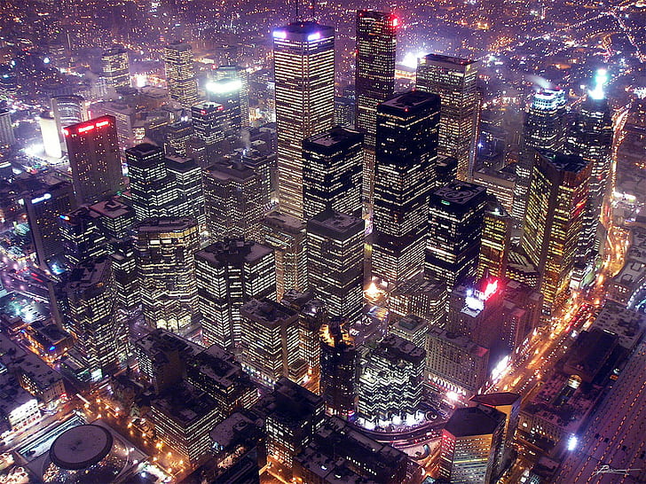 aerial photography of city buildings during night time, city of lights, HD wallpaper