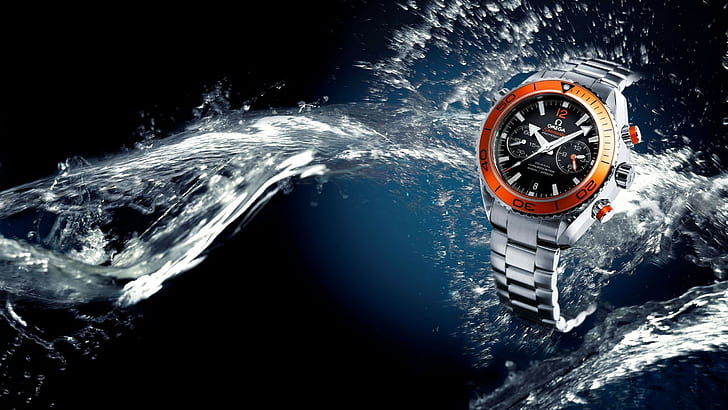watch, luxury watches, Omega (watch), technology, water, liquid, HD wallpaper