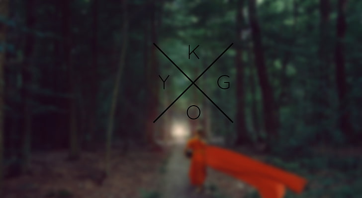 KYGO - Monk in forest, orange wooden stand in the middle of trees, HD wallpaper