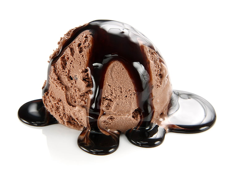 chocolate ice cream, syrup, dessert, sweet Food, brown, white, HD wallpaper
