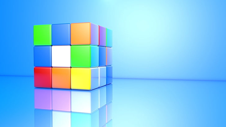 blue, orange, and red Rubik's cube illustration, rubiks cube