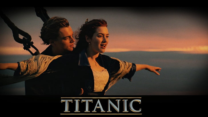 Titanic movie poster, Kate Winslet, Leonardo Dicaprio, two people, HD wallpaper