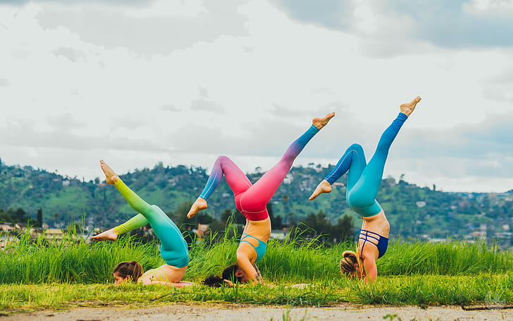 women, model, yoga pants, ponytail, nature, HD wallpaper