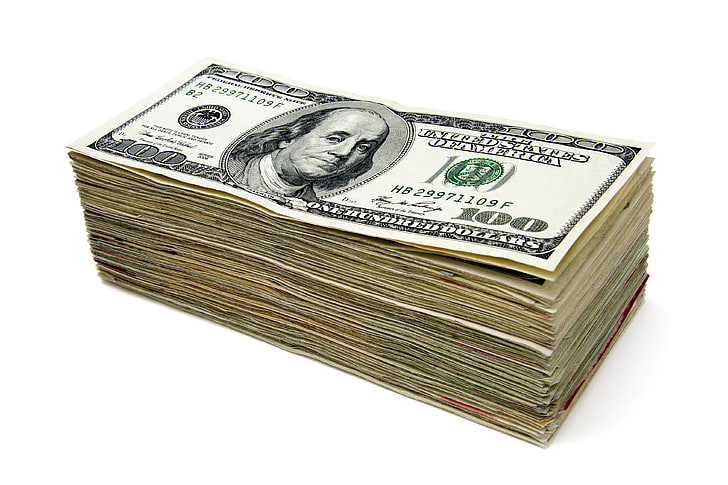 Dollar Stacks of New 100 US Dollar Banknotes dollar bundles money