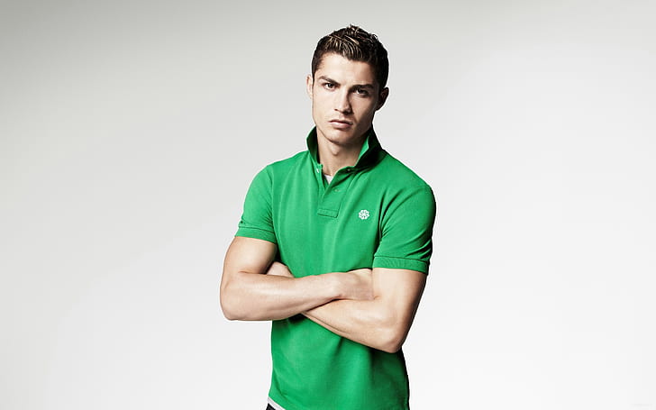 Cristiano Ronaldo HD, men's green polo shirt, sports
