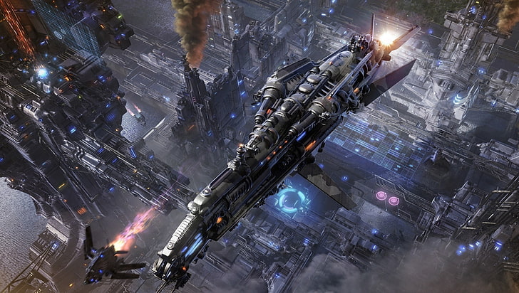 gray battleship wallpaper, science fiction, spaceship, artwork, HD wallpaper