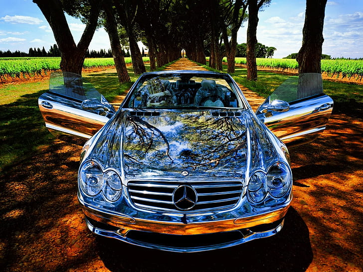 car, Mercedes Benz, reflection, vehicle, chrome, HD wallpaper