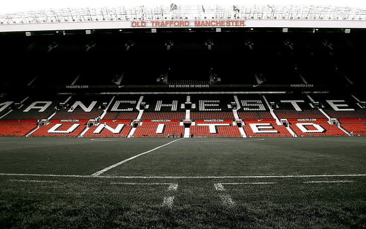 Manchester United Stadium, american football field, soccer, grass, HD wallpaper