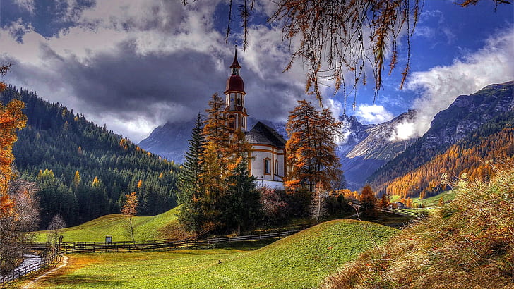 kirche st. nikolaus, st. nikolaus church, mountain, tyrol, mountain village, HD wallpaper