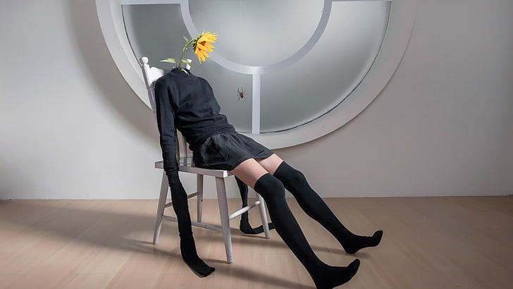 women's black skirt, photography, artwork, Photoshop, photo manipulation