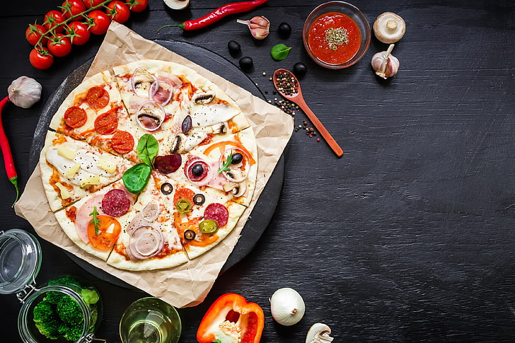 pizza 4k hd amazing wallpaper, food and drink, fruit, vegetable, HD wallpaper