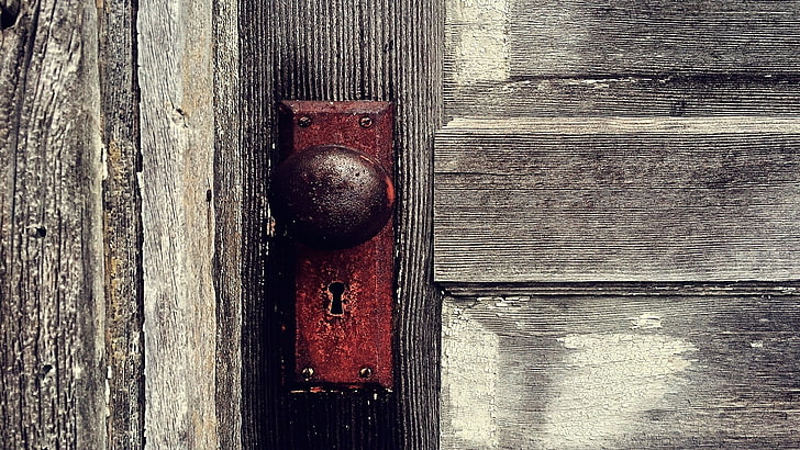 red and black metal tool, old, door, vintage, wood, wood - material, HD wallpaper