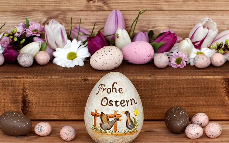 Easter, holiday, flowers, tulips, Board, eggs, krashenki, HD wallpaper