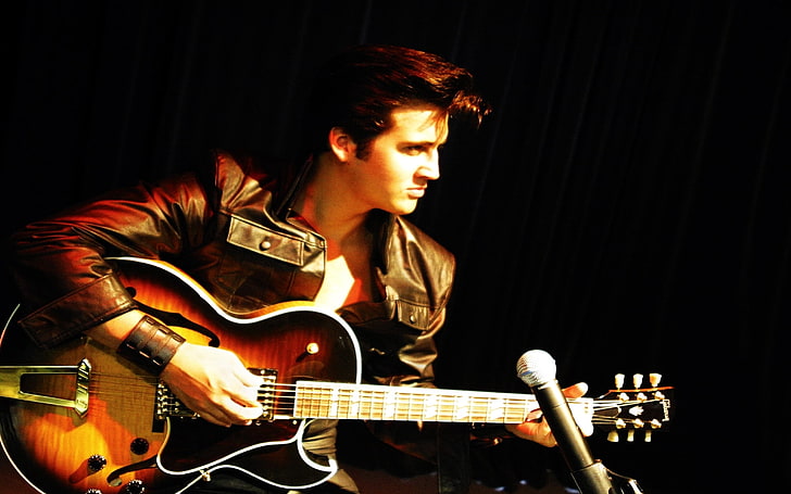 Elvis Presley photo, guitar, bracelet, look, microphone, music, HD wallpaper