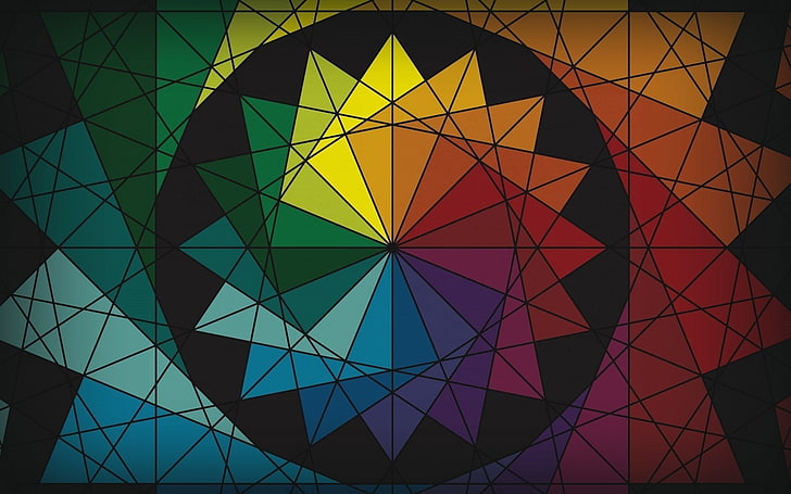 abstract, colorful, circle, triangle, color wheel, geometric shape, HD wallpaper