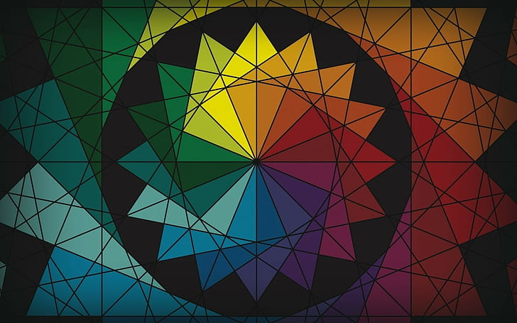 color wheel, colorful, triangle, circle, abstract, HD wallpaper