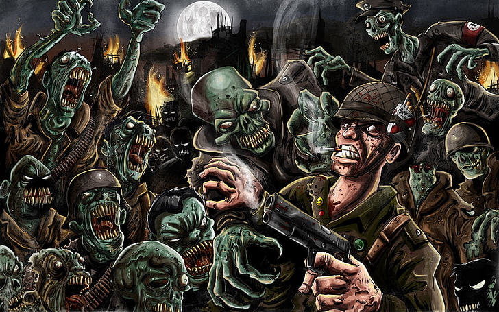 soldier and zombie illustration, zombies, Nazi, art and craft
