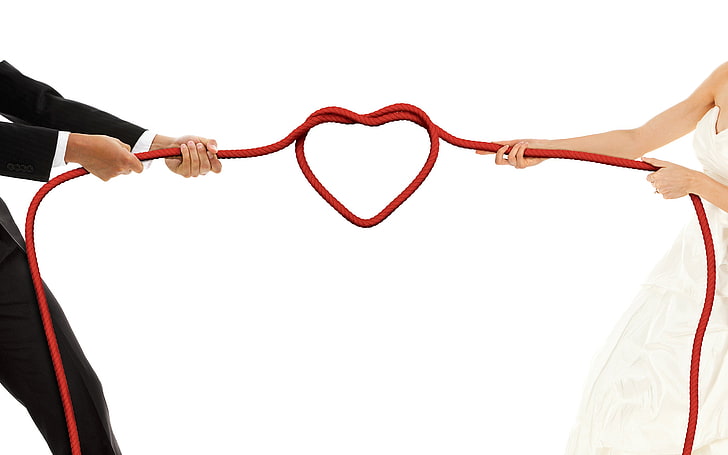 red rope, weddings, love, white background, human hand, studio shot