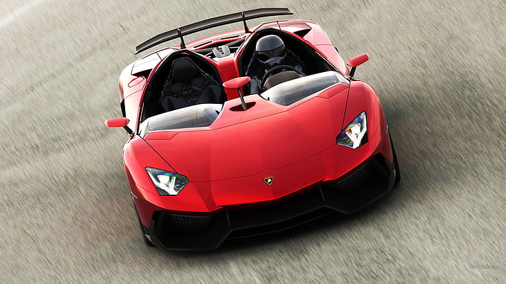 red and black car ride-on toy, Lamborghini Aventador, red cars, HD wallpaper