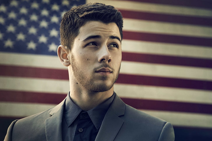 Nick Jonas, singer, american music awards, american Flag, men, HD wallpaper
