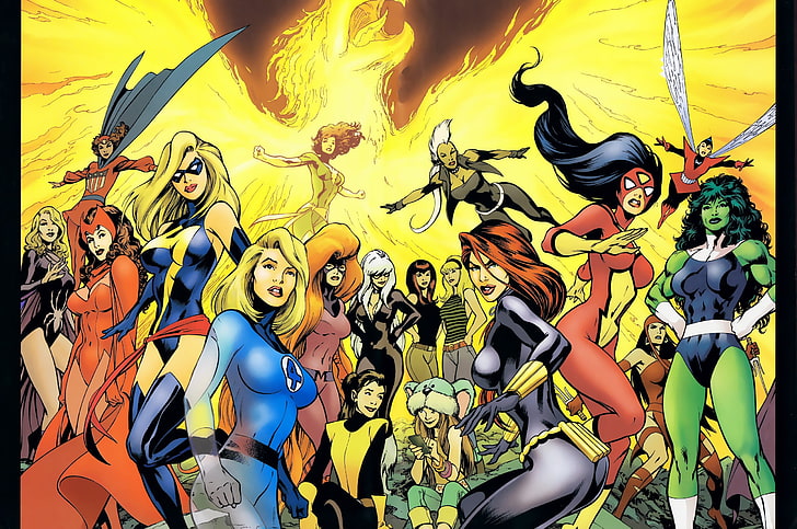 comic art, comics, Marvel Comics, women, yellow, representation